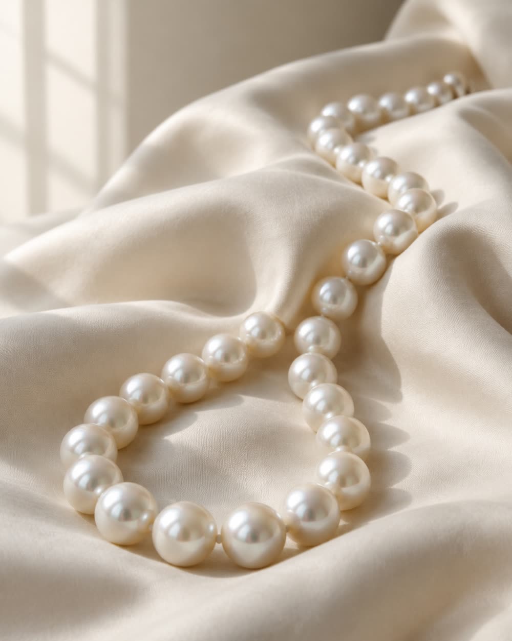 South Sea pearls on ivory silk